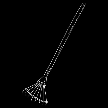 Fan rake with a long handle. Vector garden tools. Hand drawn folding rake. のイラスト素材