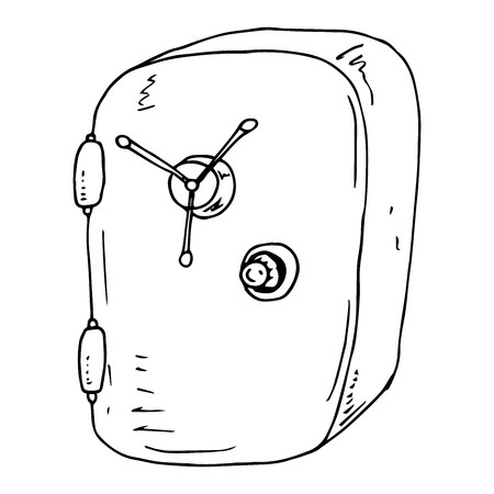 Safe icon. Vector illustration of a metal safe with vintage lock. Hand drawn old safe.のイラスト素材