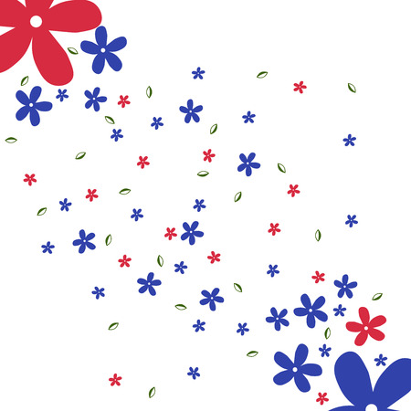 Background of flowers and leaves. Red and blue flowers. Vector illustration.のイラスト素材