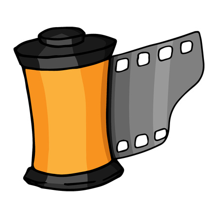 Photo film icon. Vector illustration of photographic film. Hand drawn camera roll.のイラスト素材