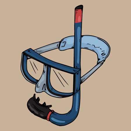 Dive mask and snorkel for professionals. Vector illustration. Hand drawn dive mask and snorkel for diving.のイラスト素材