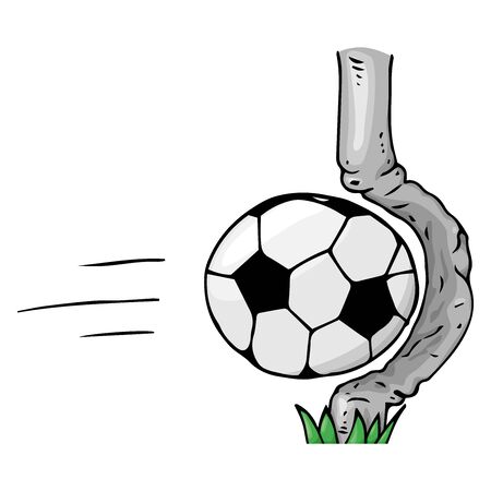 Soccer ball icon. Vector illustration of a soccer ball hit the goal of a football goal. Hand drawn football goalpost with ball.のイラスト素材