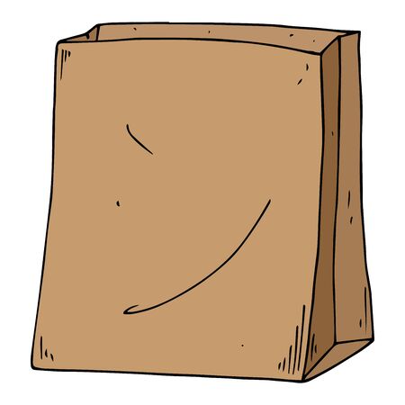 Vector of a paper bag for products. Food package. Paper bag. Hand drawn.のイラスト素材