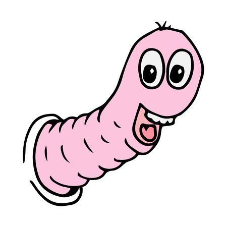 Vector illustration of a cartoon worm. Fruit worm. Bookworm. Hand drawn.のイラスト素材