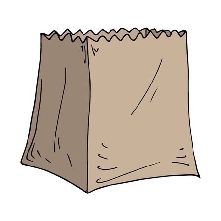 Vector of a paper bag for products. Food package. Paper bag. Hand drawn.のイラスト素材