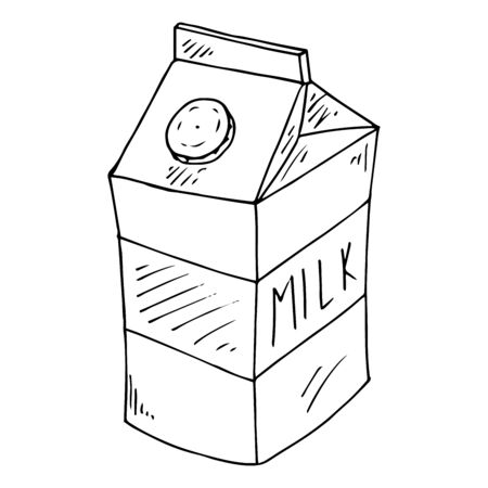 Vector illustration of a package of juice or milk. Packing for liquid products. Hand drawn.のイラスト素材