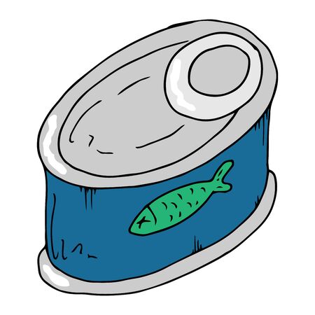 Vector illustration of canned fish. Ffish preserves. Hand drawn.のイラスト素材