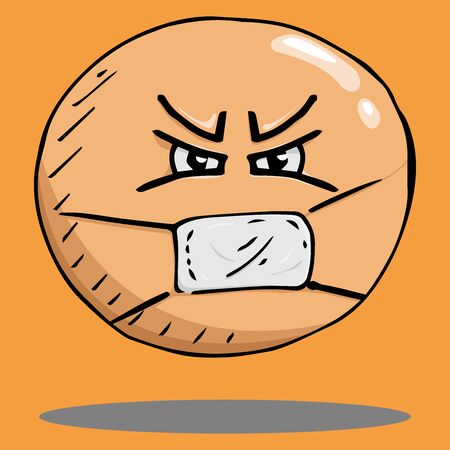 Smile face icon. Vector illustration face with emotions. Hand drawn face in medical mask.のイラスト素材