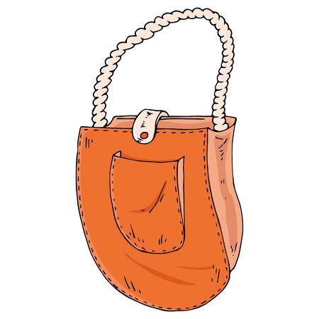Bag icon. Vector illustration of female bag with wicker handle. Hand drawn women bag over shoulder.のイラスト素材