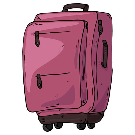 Bag icon. Vector illustration travel suitcase on wheels with handle. Hand drawn big bag for things.のイラスト素材