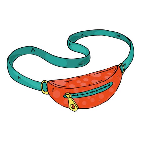 Bag icon. Vector illustration of men's belt bag. Hand drawn men's shoulder bag.のイラスト素材