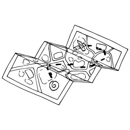 Vector illustration of a cartoon map for treasure hunting. Hand drawn old crumpled map to pirate games.のイラスト素材
