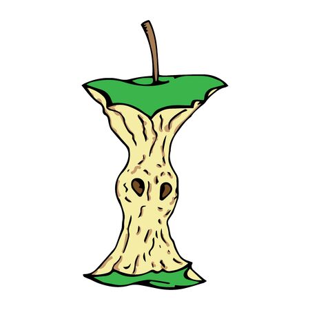 Apple core icon. Vector illustration of an eaten apple. Hand drawn apple core.のイラスト素材