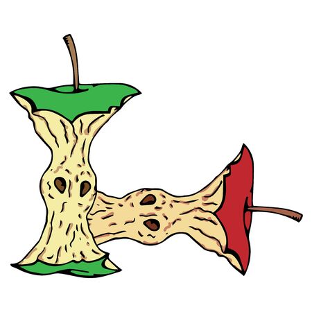 Apple core icon. Vector illustration of an eaten apple. Hand drawn apple core.のイラスト素材
