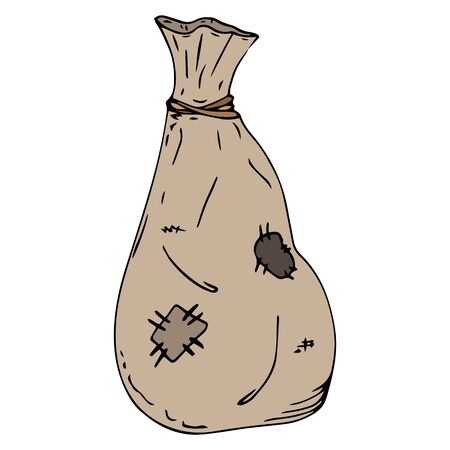Vector illustration of a fabric bag. Hand drawn antique fabric bag for storing coins.のイラスト素材