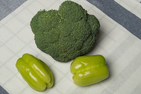 Broccoli and bell pepper studio image. Broccoli with bell pepper.の写真素材