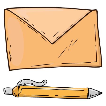 Envelope with pen icon. Vector illustration letter in envelope with pen. Hand drawn pen and envelope.のイラスト素材
