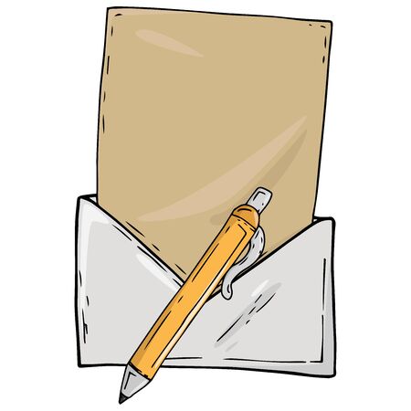 Envelope with a blank sheet of paper icon. Vector illustration of blank paper in envelope. Hand drawn letter in the envelope.のイラスト素材