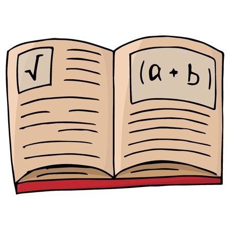 Notebook with formulas. Vector illustration open textbook, a book with mathematical formulas. Hand drawn notebook in mathematics, algebra. Textbook on mathematics.のイラスト素材