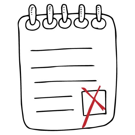 Notebook. Vector illustration of a blank with marks. Tax form. Hand drawn notepad with marks.のイラスト素材
