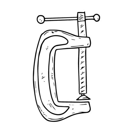 Clamp tool icon. Vector illustration of a vise.  Hand drawn building clamp.のイラスト素材