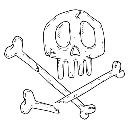 Skull with bones icon. Vector illustration of skull and bones. Hand drawn human bones and skull.のイラスト素材