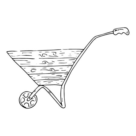 Wheelbarrow for the garden icon. Vector illustration of a garden wheelbarrow for plants. Hand drawn wheelbarrow for the garden.のイラスト素材
