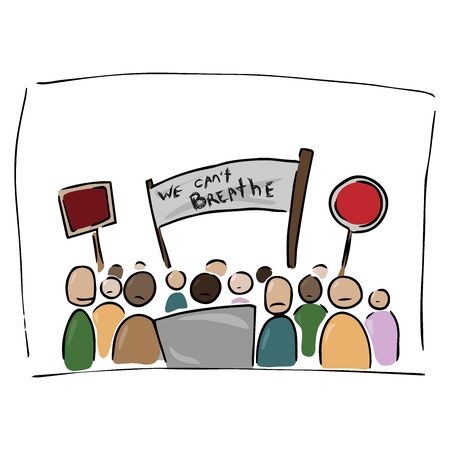 People are holding a banner that says "We can not breathe."Hands with different skin colors are holding blank posters and banners in protest. のイラスト素材