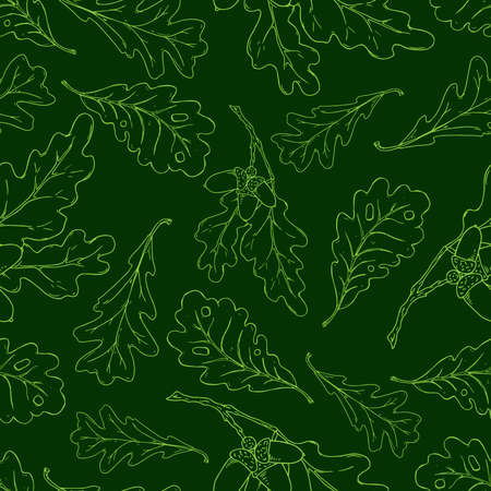 Oak leaves seamless pattern. Autumn oak leaves. Vector illustration of autumn leaves seamless pattern. Hand drawn leaves of oak.のイラスト素材