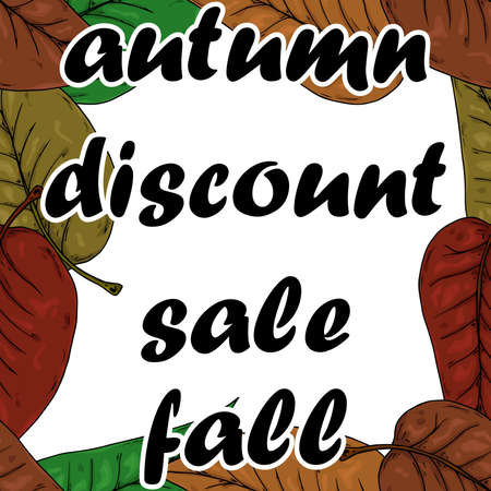Frame of autumn leaves with the inscription autumn, sale, discount. Vector illustration of autumn leaves seamless pattern.のイラスト素材