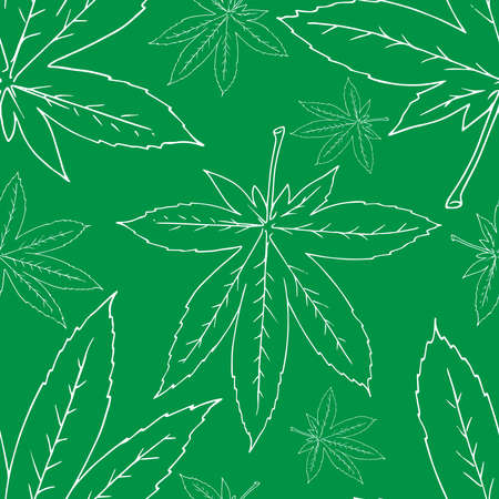 Set leaves seamless pattern. Autumn, spring leaves. Vector illustration of a seamless pattern of set leaves. Hand drawn set of leaves.のイラスト素材
