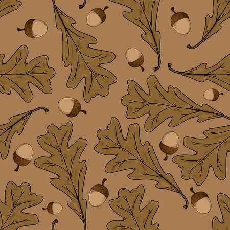 Acorns seamless pattern. Vector illustration of oak acorns. Background of oak acorns.のイラスト素材