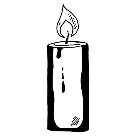 Candle. Vector of a festive candle. Hand drawn christmas lighted candle.のイラスト素材