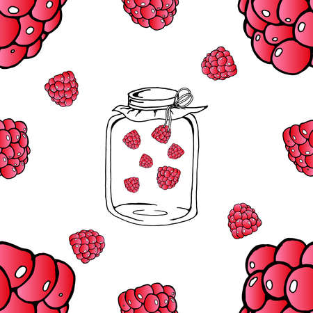Seamless pattern from raspberry. Vector of a seamless  pattern raspberry. Hand drawn raspberries.のイラスト素材