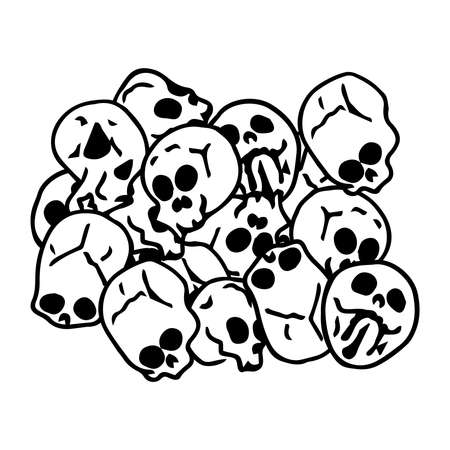 Set skulls. Mountain skulls. Hand drawn sketch bunch of skulls. Vector illustration.のイラスト素材