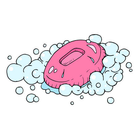 Soap with foam and bubbles icon. Vector illustration of foam soap. Hand drawn  soap with bubbles and foam.のイラスト素材