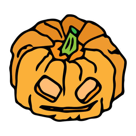 Pumpkin with a face. Vector illustration pumpkin, lamp jack on Halloween. Hand drawn pumpkin lamp jack.のイラスト素材