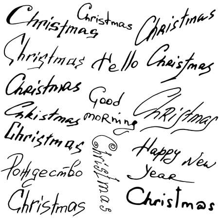 Set Christmas text. Christmas lettering theme. Vector illustration of handwriting, calligraphy, the word Christmas in English.のイラスト素材
