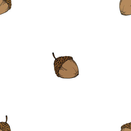 Oak acorns seamless pattern. Hand drawn acorn seamless pattern.のイラスト素材