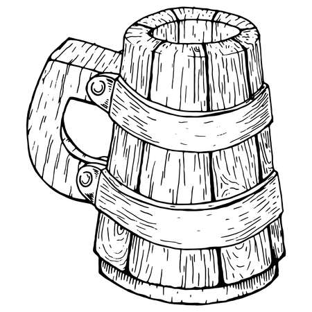 Wooden beer mug. Old beer mug. Vector illustration of a wooden mug of beer.のイラスト素材