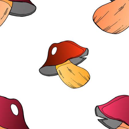 Mushrooms seamless pattern. Vector illustration of a seamless pattern of mushrooms. Hand drawn mushroom.のイラスト素材