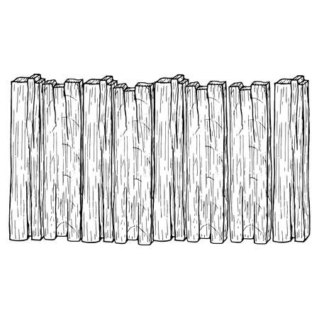 Wooden fence. Vector illustration of a fence made of wooden boards. Old wooden planks.のイラスト素材