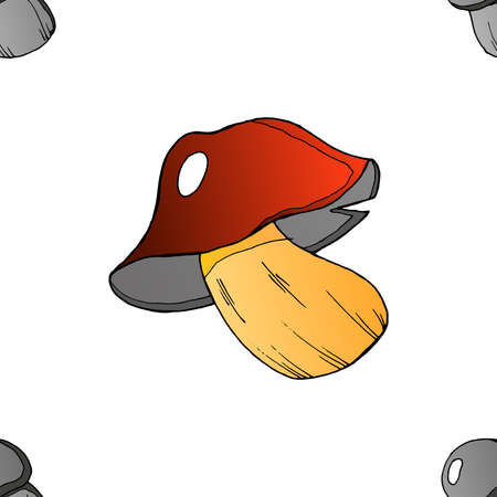 Mushrooms seamless pattern. Vector illustration of a seamless pattern of mushrooms. Hand drawn mushroom.のイラスト素材