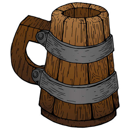 Wooden beer mug. Old beer mug. Vector illustration of a wooden mug of beer.のイラスト素材