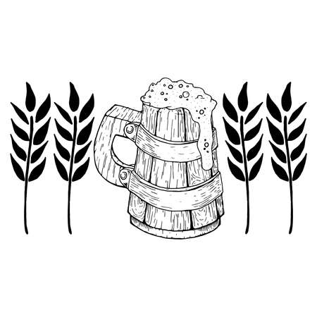 Wooden beer mug. Old beer mug. Vector illustration of a wooden mug of beer.のイラスト素材