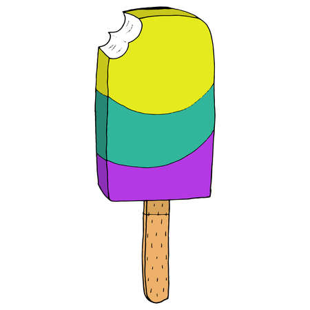 Ice cream icon. Vector illustration of fruity ice cream. Hand drawn ice cream on a stick.のイラスト素材