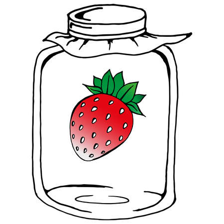 Strawberries in a glass jar. Strawberry jam. Vector illustration strawberries in a glass jar.のイラスト素材