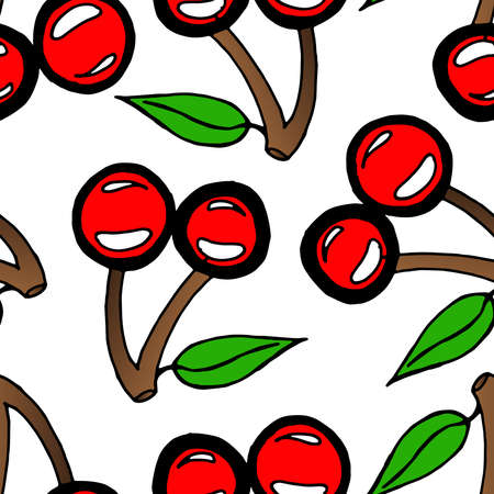 Cherry berries seamless pattern. Vector illustration of a cherry seamless pattern. Hand drawn cherry.のイラスト素材