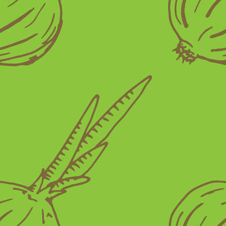 Seamless pattern from onion. Vector illustration of a seamless background of onions. Hand drawn onions.のイラスト素材