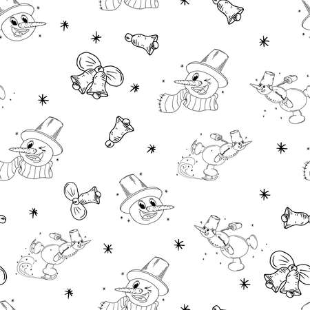 Christmas seamless pattern. Vector illustration of a merry snowman seamless pattern for Christmas.のイラスト素材